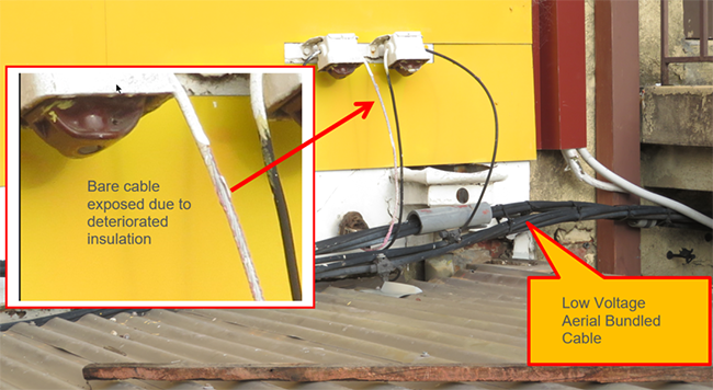 Photo annotated to show where plumber got an electric shock